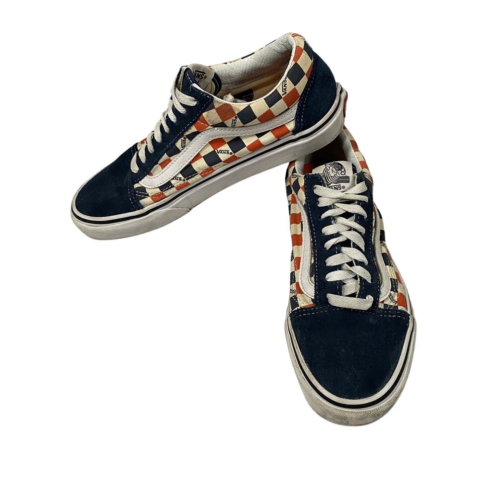 Vans US Open Checkered Blue Orange Lace Up Skate Shoes Womans 8.5 / Mens 7